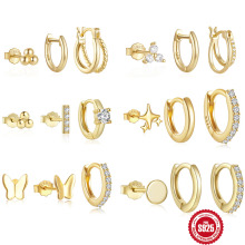 925纯银迷你几何蝴蝶百搭耳钉耳圈耳饰套装欧美跨境热销ins耳环女