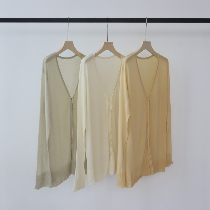 Tianshuang Linen Lace-Up Knitwear Cardigan Women's Summer Thin Outer Shawl Air Conditioning Sun-Protection Tencel Top for Women