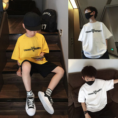 Children's Summer 2024 Medium and Large Youth T-Shirt with Cartoon Tiger Head Alphabet Solid Color Children's Short Sleeve Top