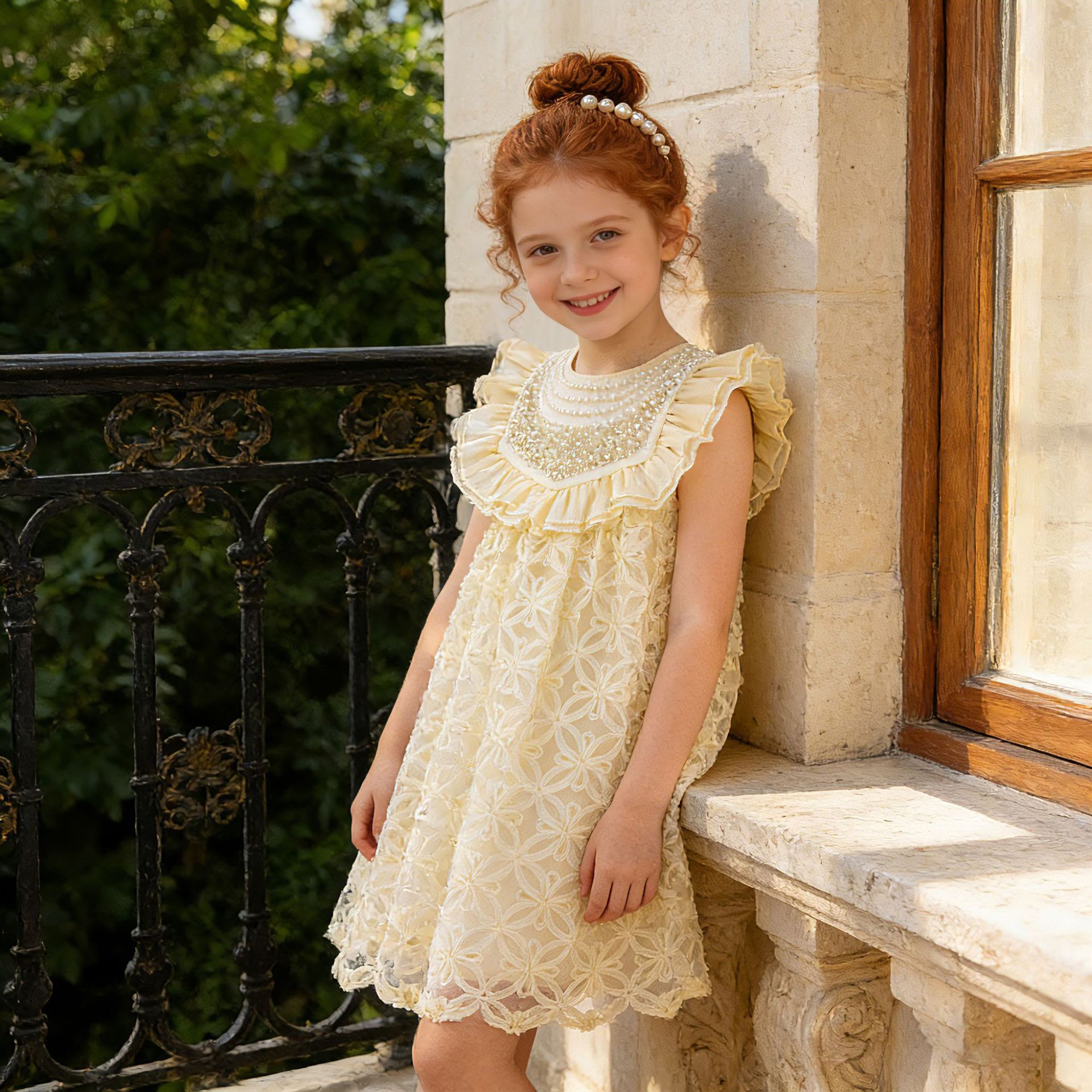 Girls Dress 2026 Summer New Style Girls Vest Dress Little Girls Fashionable Princess Hollow Flower Dress