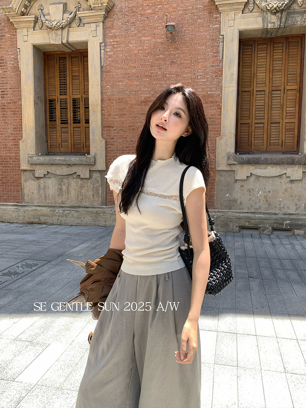 Xiuxixi 2025 秋の新スタイルソリッドカラーラウンドネック中空セーターベース多用途 Tシャツトップ女性のための 25325|undefined