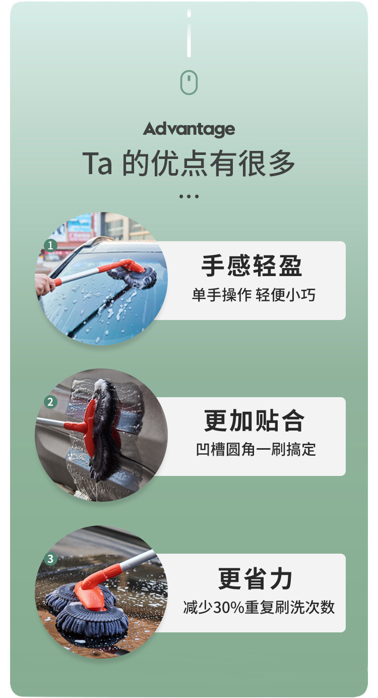 Car wash mop special brush car soft bristles double chenille car wash long handle telescopic not hurt car brush