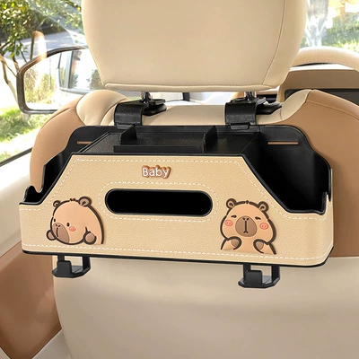 Car multifunctional storage box, car seat back organizer, cup holder, creative storage box with hooks for the back of the seat (Car cup holder/beverage holder) - squinting-capybeige-multifunctional-backrest-storage-boxupgraded-with-integrated-phone-holder