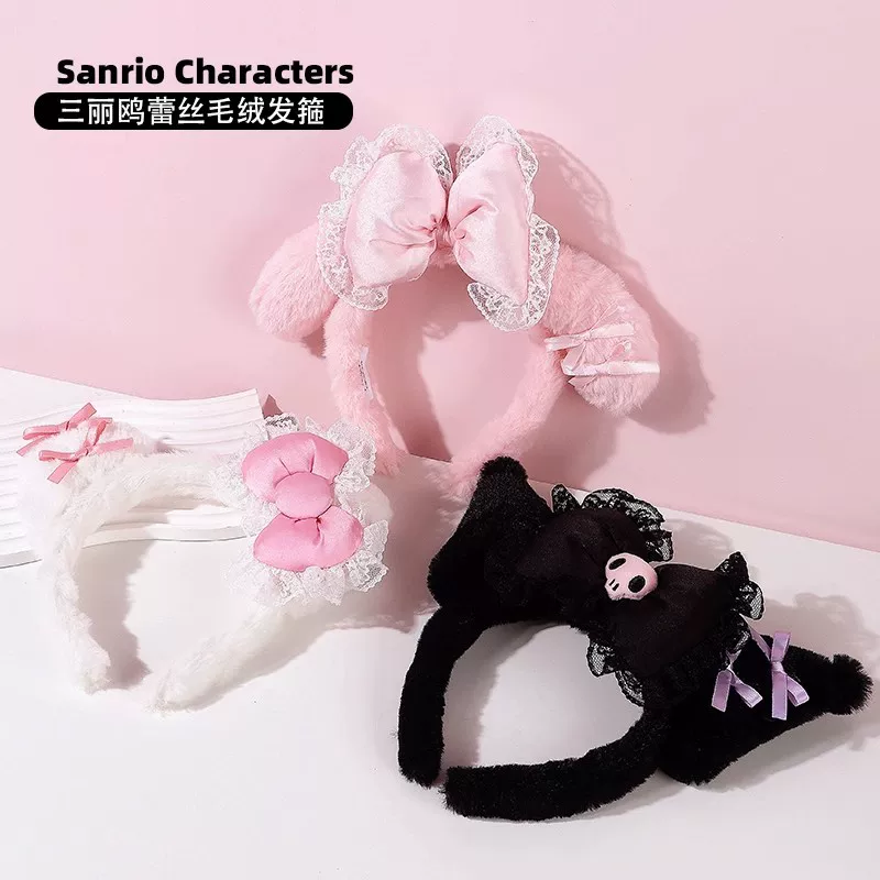 Плюшевая ободок Sanrio Hello Kitty с бантом, стиль лолита, милые ушки