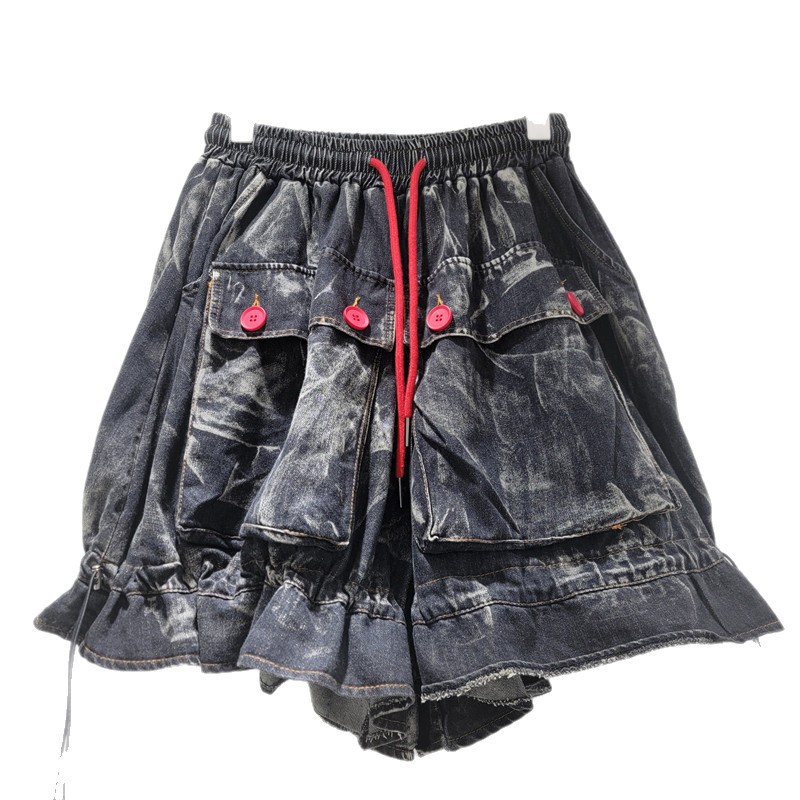 Pantalones Cortos de Mezclilla de Mezclilla y Poliéster, Largo de Cinco Puntos, Cintura Media