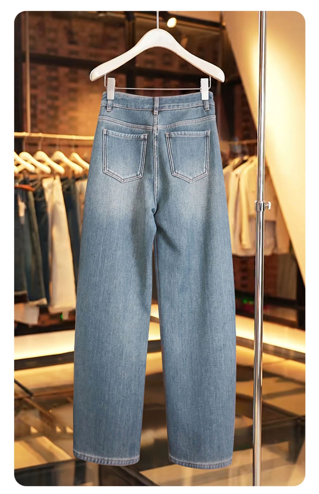 Women's Petite Fleece Lined Curved Blade Jeans New Style Wide Leg Crop Banana Pants Fashionable Autumn Winter Denim_mkmklike.com