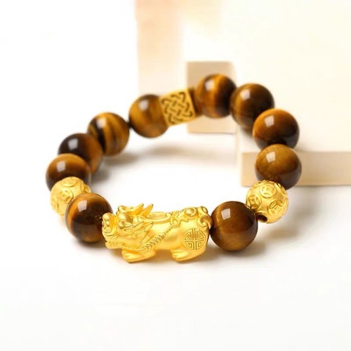 Sand Gold Domineering Tiger Eye Stone Lucky Pixiu Bracelet Gold Store Same Style Transfer Beads Pixiu Bracelet Live Wholesale
