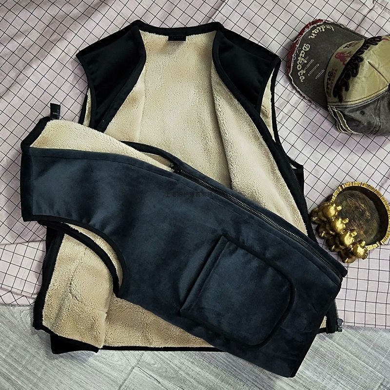Men's vest for middle-aged and elderly men, plus size casual dad vest with silver fox fur and lamb wool, sleeveless inner vest.