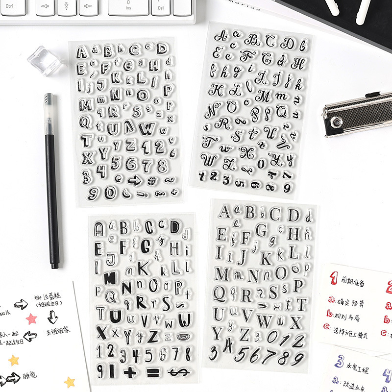 Cifras de escritura transparentes alfanuméricos sello de silicona transfronterizo alfanuméricos de dibujos animados mayúsculas y minúsculas sello de cuentas
