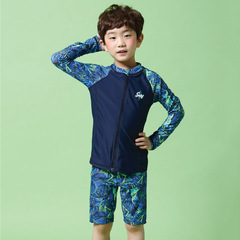 2024 new children's swimsuit boys' medium and large children's split long-sleeved mid-length pants sun protection quick-drying zipper swimsuit