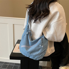 日韩秋冬新款牛仔包美式休闲牛仔布托特包学院风斜挎包休闲百搭