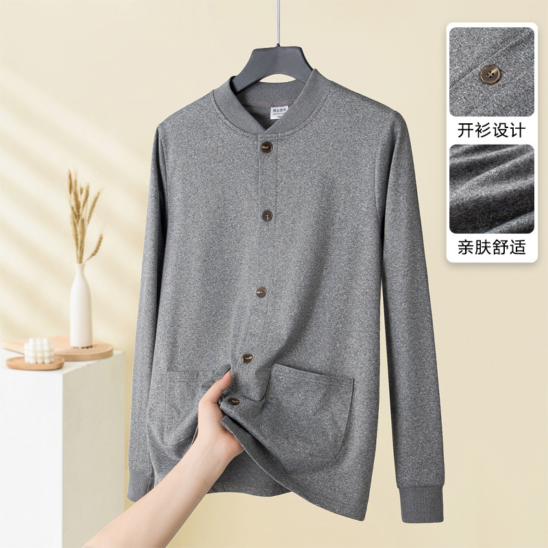 Middle-Aged and Elderly Fleece Cardigan Long-Sleeved T-Shirt Men and Women Couple Sweatshirt Mom Fashion Shirt Dad Baseball Collar Autumn Clothing