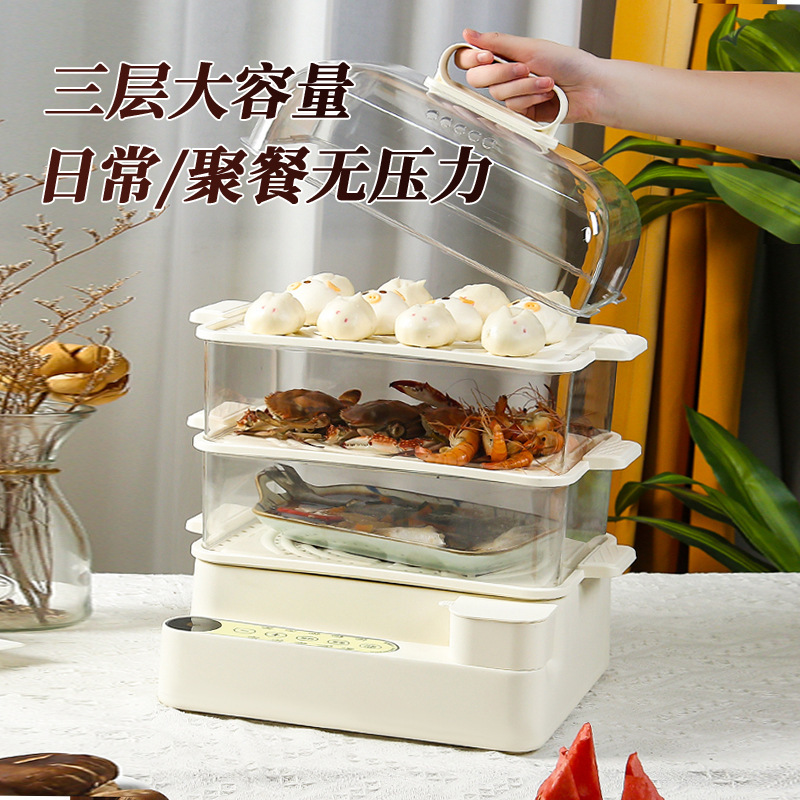 多功能三层电蒸锅家用透明可视大容量蒸汽锅早餐机智能保温电蒸箱|undefined