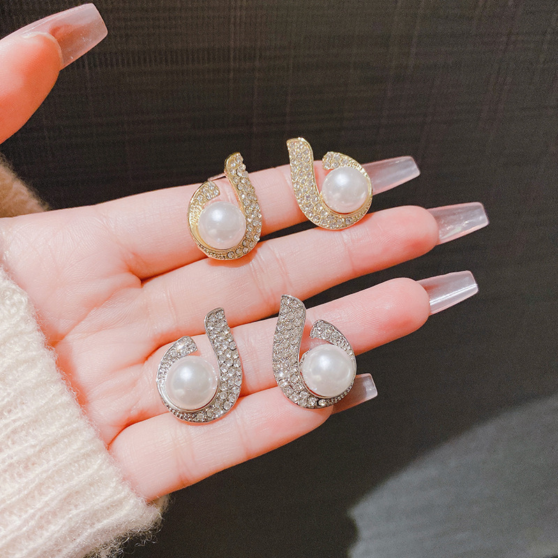 2025新品耳環潮一生鍾愛s925銀針耳釘珍珠鑲鑽水滴耳飾時尚氣質女