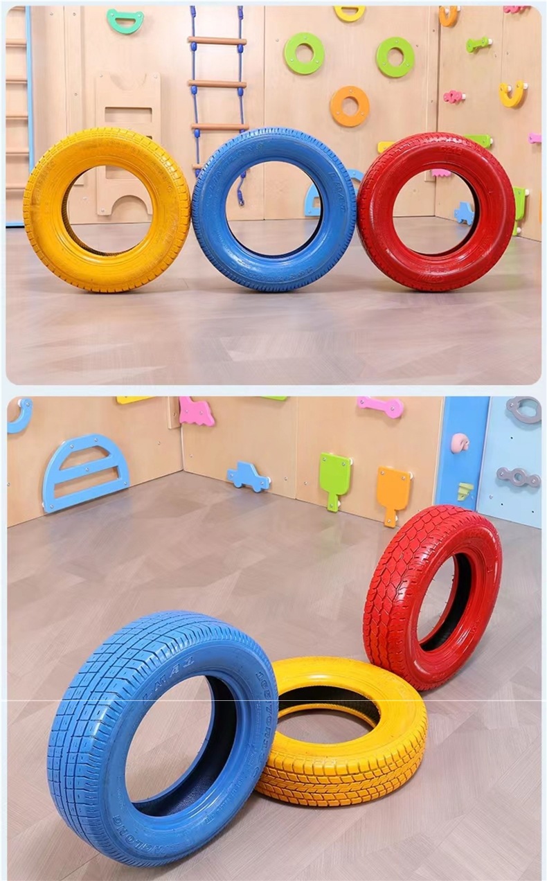 Kindergarten colorful tires, children's defense sensory training equipment, camouflage tires, outdoor real-life CS decorative tires
