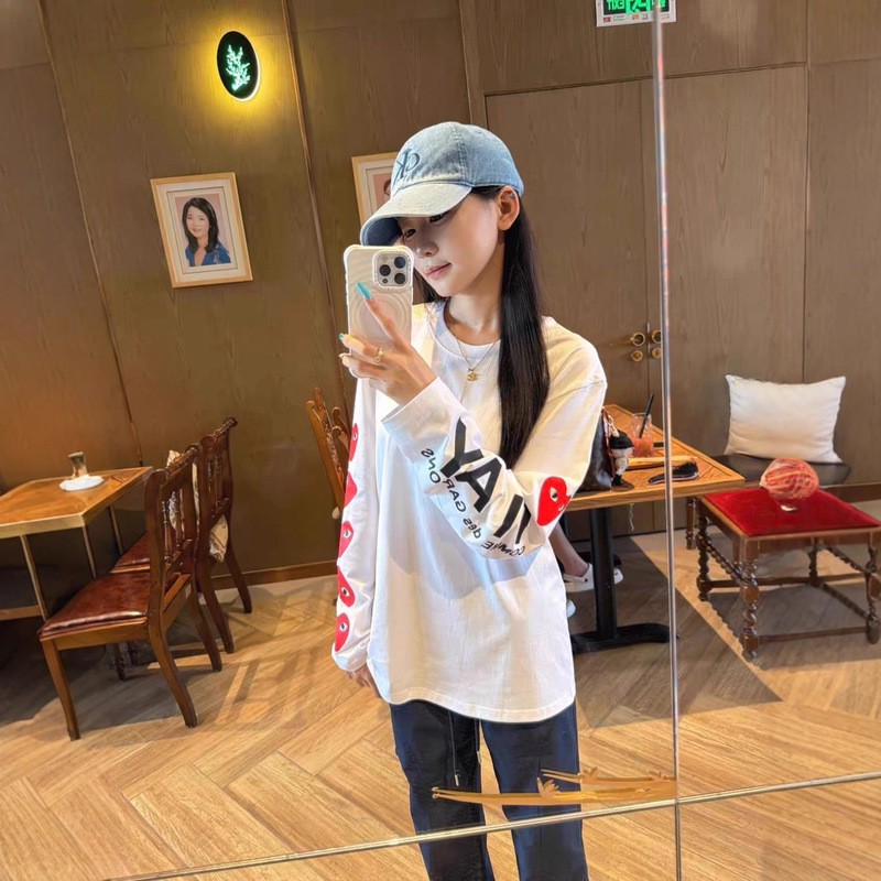 设计感小众纯棉袖子印花长袖t恤女春秋季2025新款宽松打底衫上衣|undefined