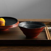 XEI3玩物志 藝術感陶瓷餐具不規則橢圓盤長盤沙拉盤壽司盤紅黑刺