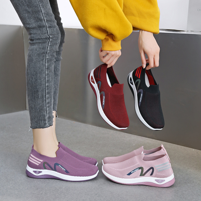 New Style Feiwei Slip-On Casual Women's Shoes with Massage Soles, Breathable Mom's Shoes, Walking Sneakers