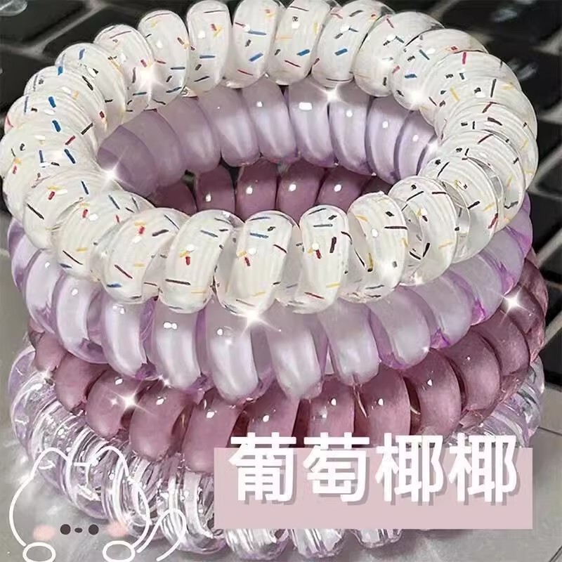 韓国風スイートヘアアクセサリー 夏用電話コード風丸型ヘアゴム 女性用高級感ヘアリング 丸型万能ヘアゴム 髪を結ぶゴムバンド|undefined