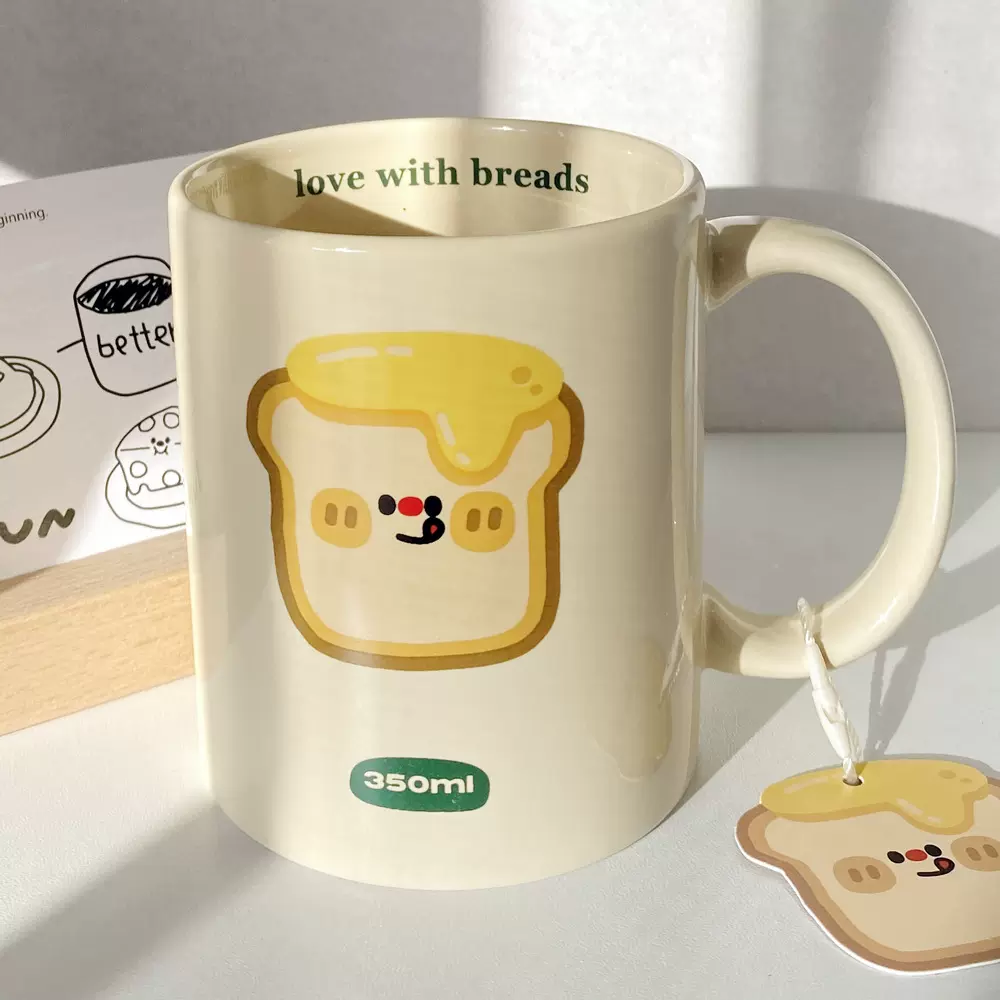 ins风芝士吐司高颜值可爱情侣马克杯马克杯子早餐杯牛奶陶瓷杯子