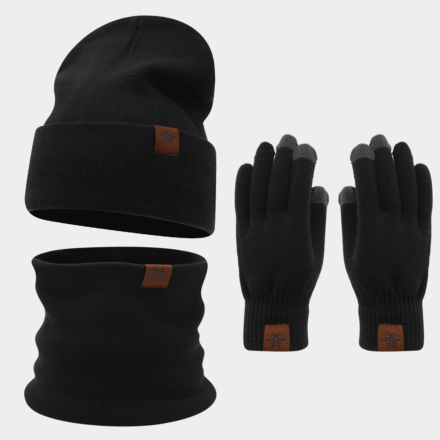 Sombrero de copo de nieve guantes de tres piezas para mujeres al aire libre engrosado calentamiento sombrero de punto calentamiento conjunto de moda masculina