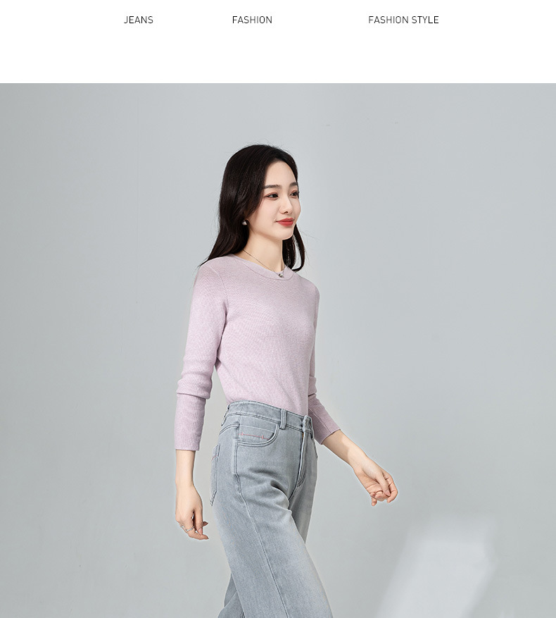 Quần jean nữ ống rộng cạp cao dáng suông 9 tấc màu xám — Xám yên tĩnh chi tiết 26