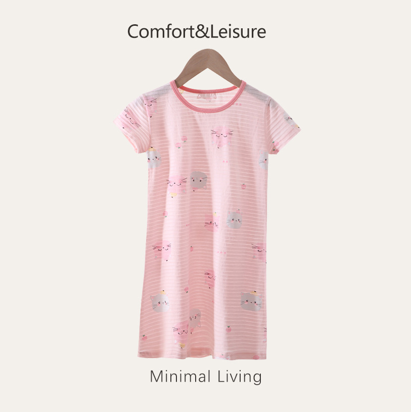 Girls' Nightgown Summer Thin Breathable Comprehensive Children's Pajamas Girls' Medium and Large Children's Air-Conditioned Clothes Home Clothes New Style