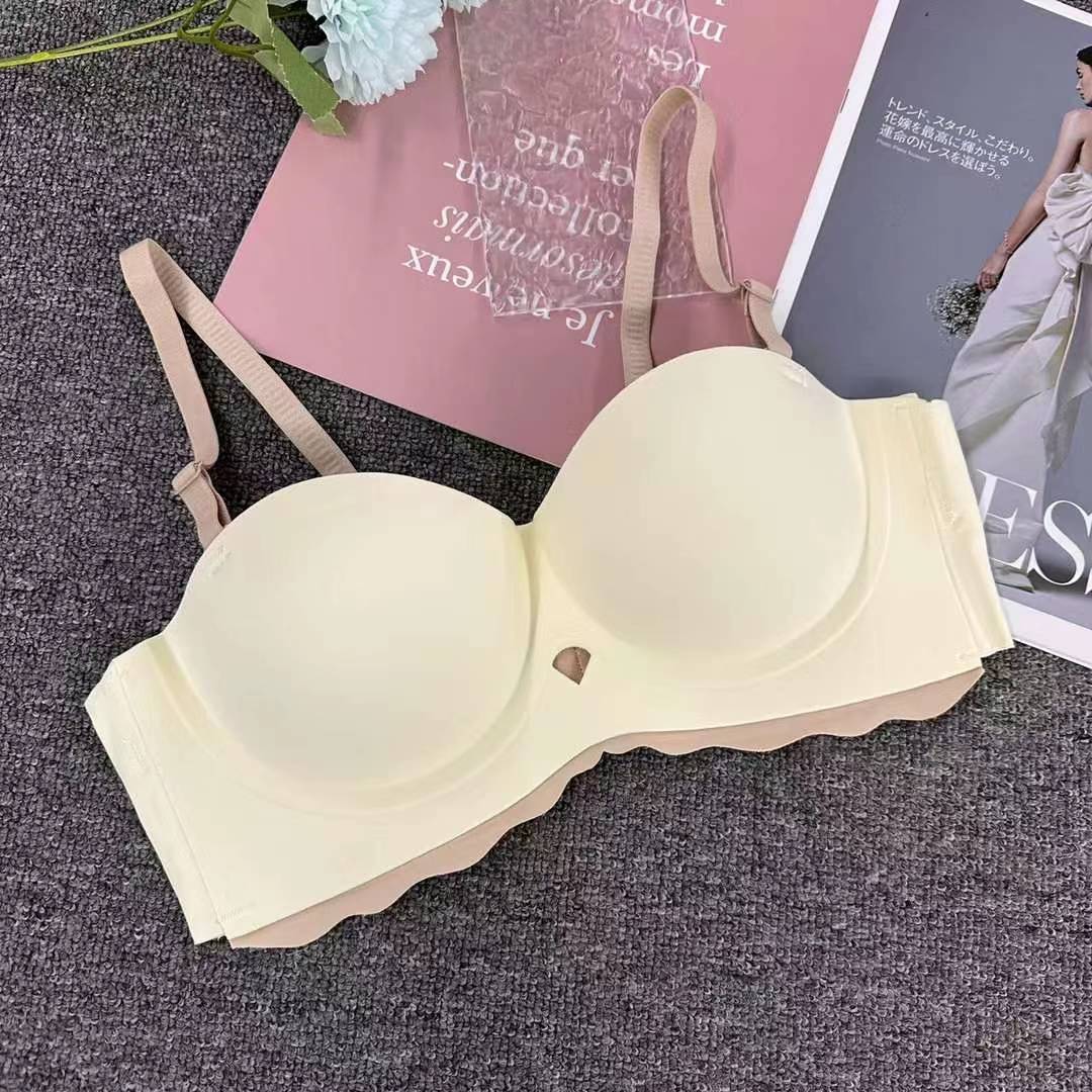 Nuevo brillante de verano sin marcas cómodas copas gruesas ropa interior sexy desnuda sensación de bra contra el pecho bra anti-prolapso