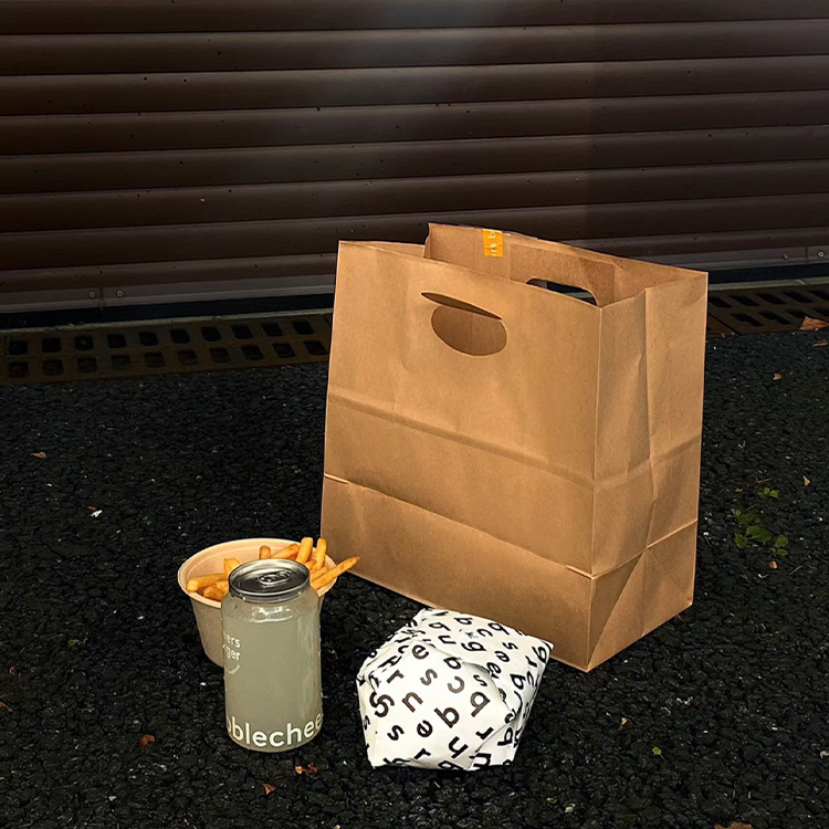 网红烘焙牛皮纸袋手提袋一次性咖啡甜品汉堡打包袋子外卖定 制LOG