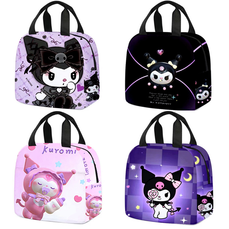 Cartoon Cute Large Capacity Kuromi Kuromi Portable Lunch Bag Children's Insulated Lunch Box Bag with Rice Storage Bag