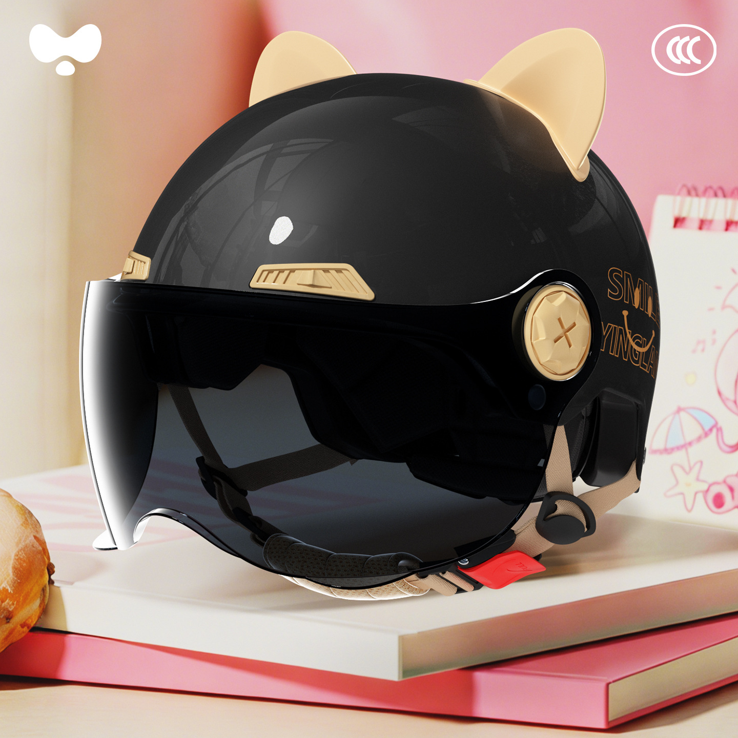 Motosiklet kaskı (dəbilqə) – Universal Vehicle Women's 3C - 3c-single-lens-black-sunscreen-short-lens-class-a-new-national-standard