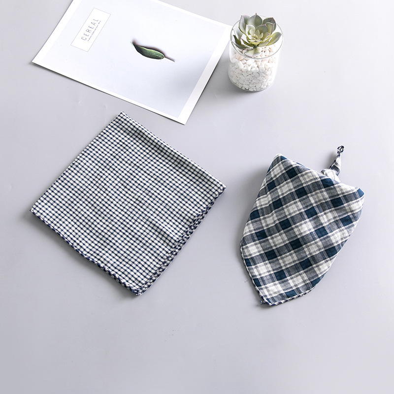 儿童纯棉围巾韩版潮四季宝宝男童女童双面四方巾季韩国_蓝白格子