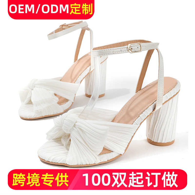 Summer Open-Toe Bowknot 40-46 High-Heeled Shoes Party Dress Wedding Women's Sandals Trendy