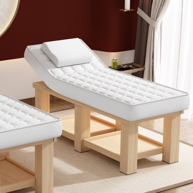 Fabricante salón de belleza cama de masaje tatuaje bordado cuerpo de madera maciza cama oreja recogiendo cama spa cama de belleza de látex