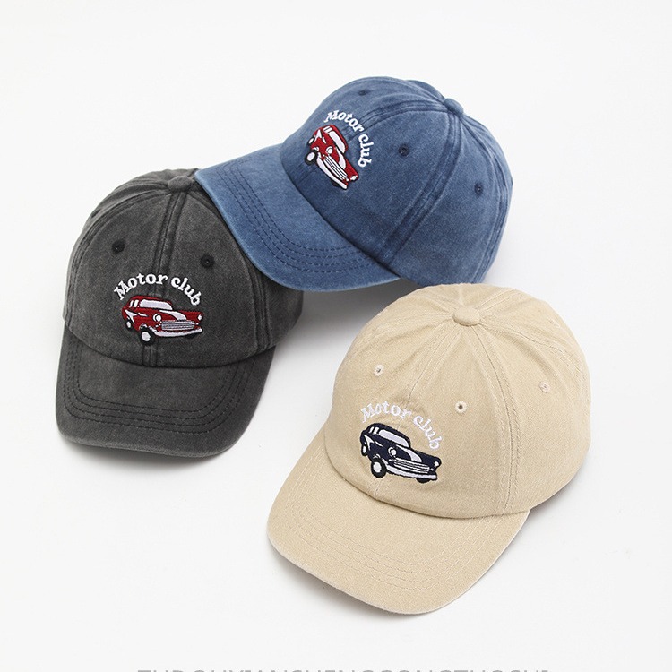 Estilo coreano niños coche bordado gorra de béisbol superior suave chico guapo todo partido lavado angustiado chica ala ancha gorra de pico