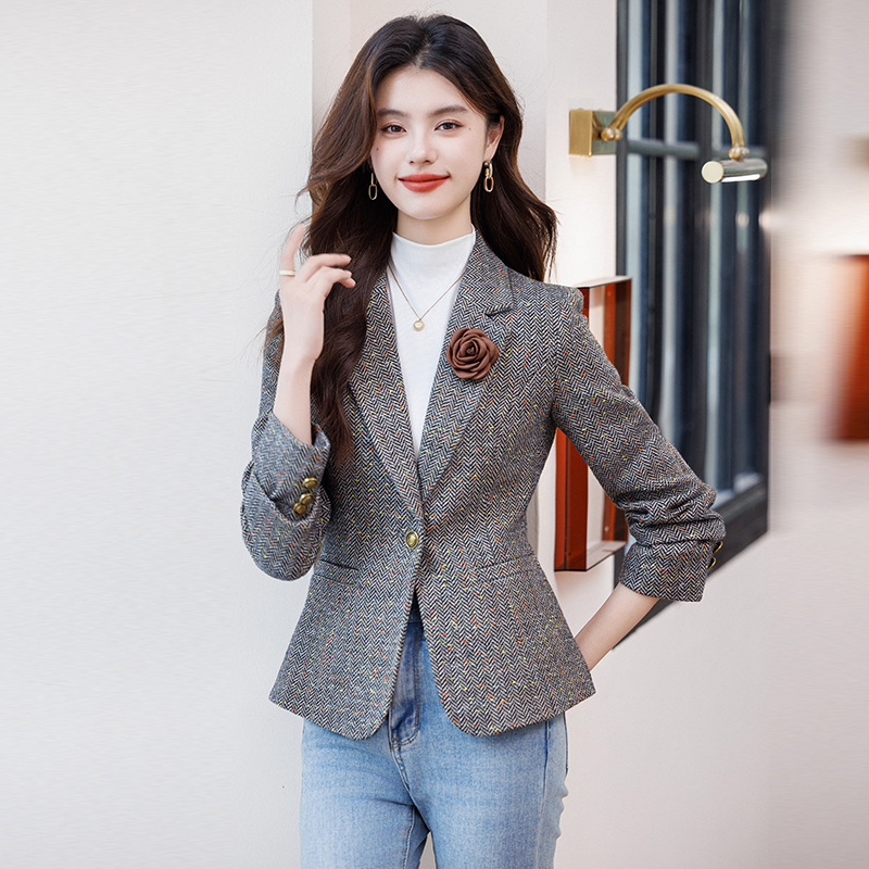 Gdx1655 Small Suit Jacket for Women 2025 Spring & Fall New Slim Short Woolen Suit Top for Small People
