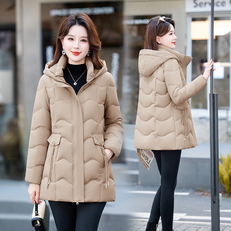 2026 Winter New Cotton Coat for Women, Mid-Length, Slim Fit, Fashionable, Age-Reducing, for Middle-Aged Moms, Full Cotton Padded Jacket