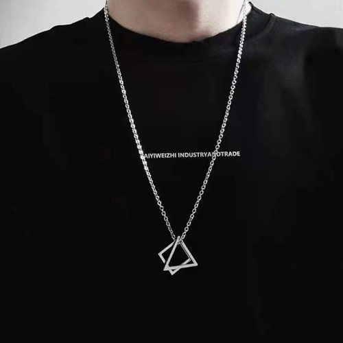 Men's titanium steel sweater chain, geometric triangle square pendant necklace, personalized hip-hop pendant for men and women