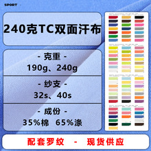 32支CVC双面布240克涤棉双面汗布TC双面针织T恤平纹针织TC棉毛布