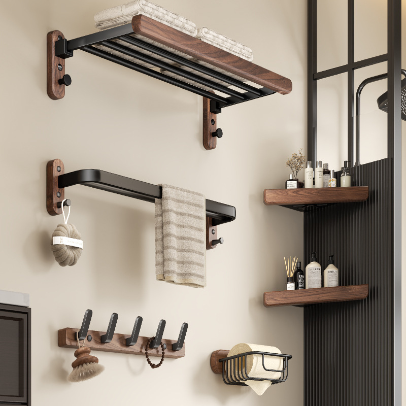 Walnut Towel Rack Bathroom Storage Rack Punch-Free Toilet Classy Bathroom Toilet Solid Wood Towel Rack