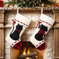 Christmas Socks for Cross-Border Gifts, Black Cat and Dog Design, Creative Christmas Ornament Gift Bag, Cute Candy Bag