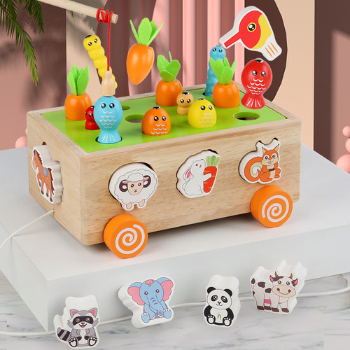 Children's educational toys intellectual pulling building block car geometric shape matching trailer cognitive classification intelligence box