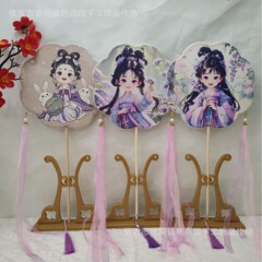 夏の必需品クリエイティブプリント国民トレンドスタイル古代スタイルラウンドファン女の子漢服ファンチャイナダンスラウンドファンアクセサリー