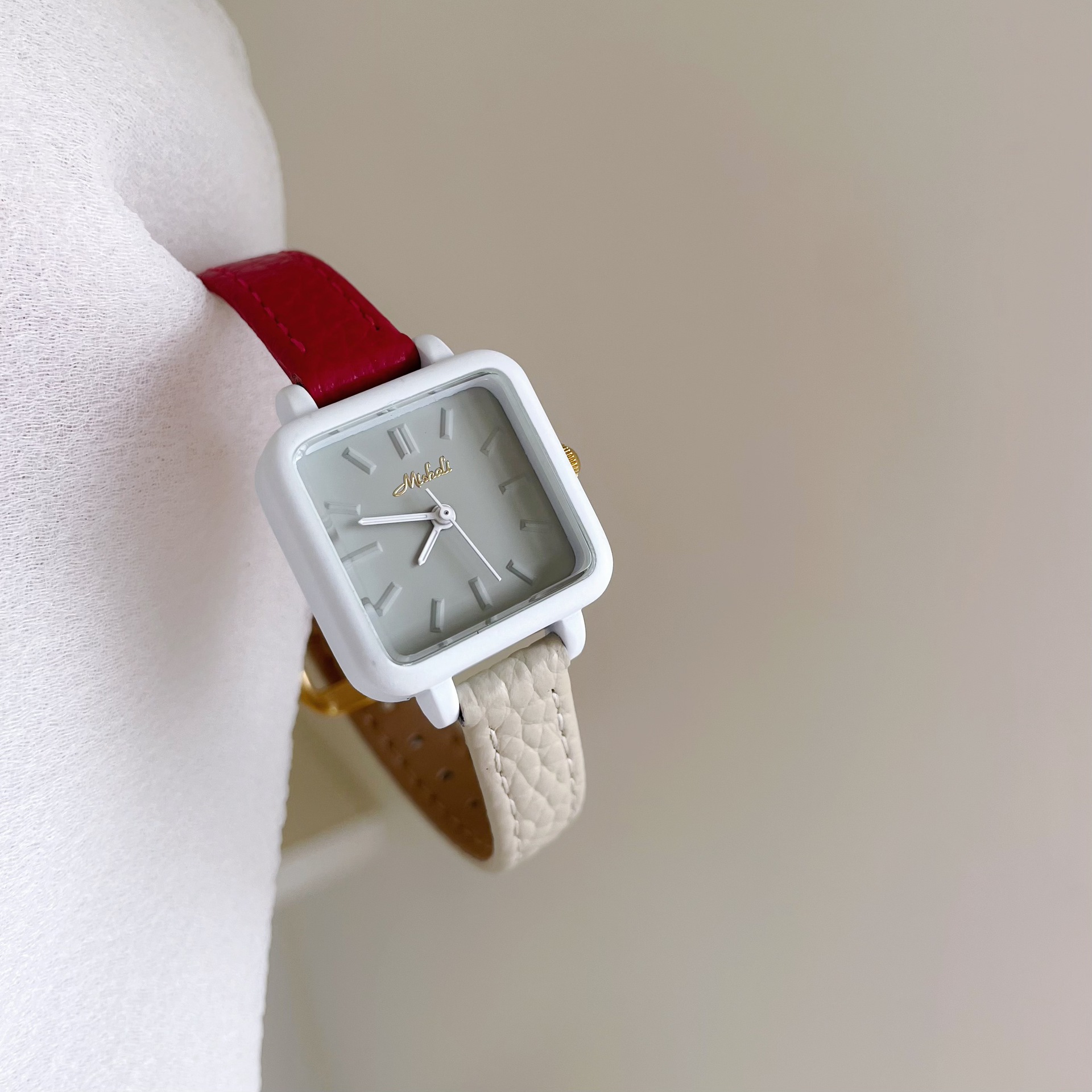 Dopamine Watch Women's Contrast Color Design Square Plate Niche Light Luxury Colorful Genuine Leather Quartz Student Watch 2025 New