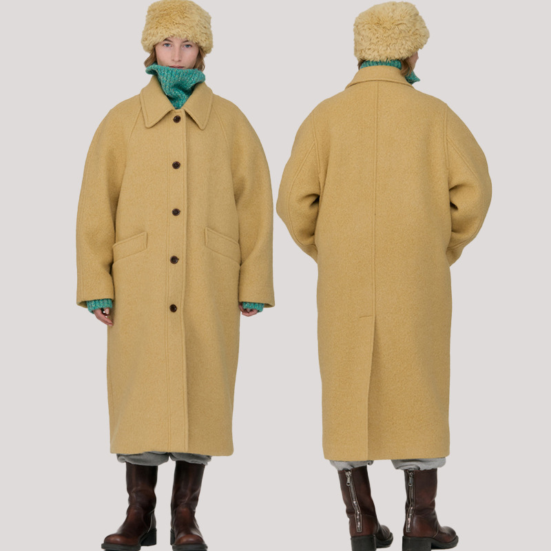 한국산 시네*네 가을 겨울 신상 고급스러운 라펠 싱글 버튼 롱 울 코트