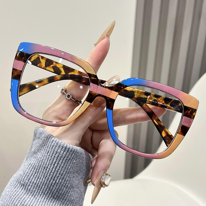 Large Frame Contrasting Color Flat Mirror Women's High-End European and American Trend Glasses Frame Non-Prescription Casual Plain Decorative Glasses Large Frame Contrasting Color Flat Mirror Women's High-End European and American Trend Glasses Frame Non-Prescription Casual Plain Decorative Glasses