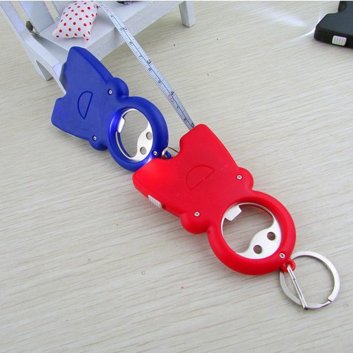 厂家人形钥匙扣瓶器1米钢卷尺LED灯礼品卷尺开瓶器