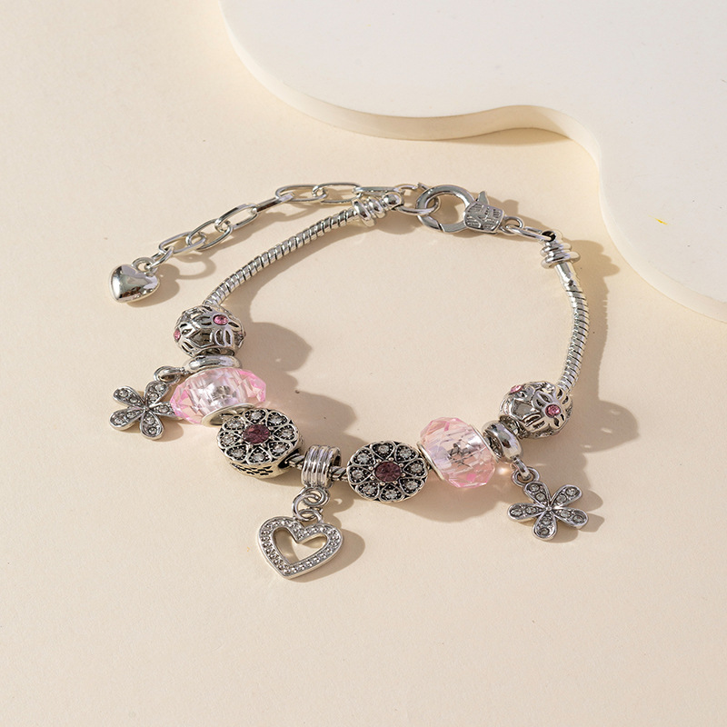 Panjia pulsera Dora DIY cuentas pétalos de amor colgante de cristal rosa accesorios de flores de diamante image 3