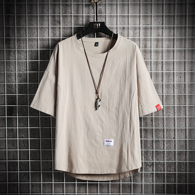 Japanese Style Retro Linen Short-sleeved T-shirt Men's Summer Thin Trendy Brand T-shirt Large Size Loose Cotton Linen Half-sleeved Clothes
