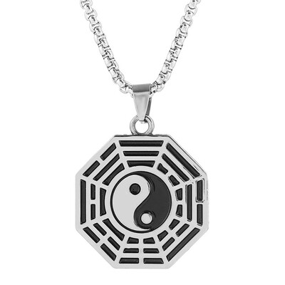 Retro Titanium Tai Gold Ring Taiji Eight trigrams Yin and yang fish Necklace tradition Culture Supplies